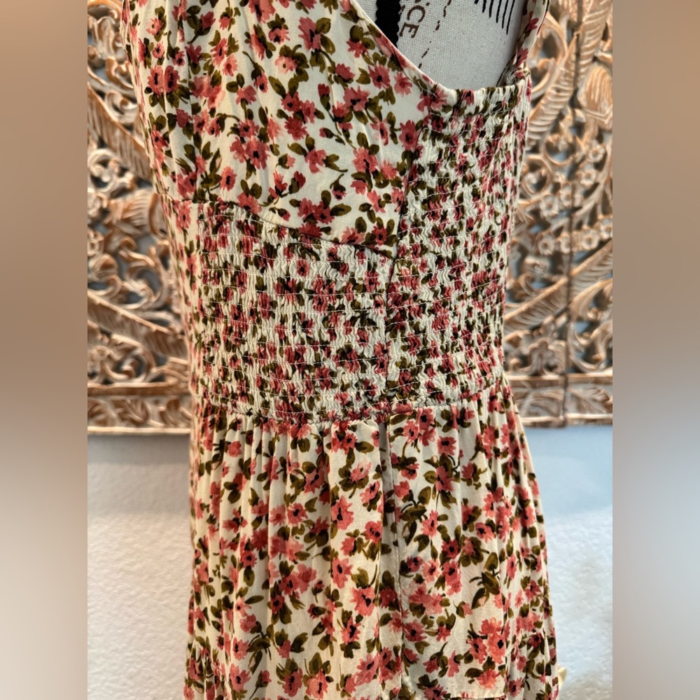 Wild Fable Coral Pink & Cream Floral Tiered Mini Dress- size L - Picture 5 of 15